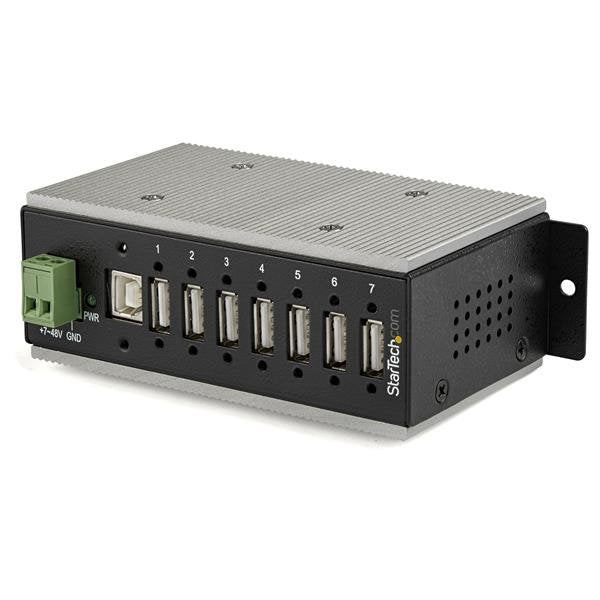 StarTech 7-Port USB 2.0 Hub - Metal Industrial USB-A Hub with ESD & 350W Surge Protection - Extended Operating Temp -40 to 185°F - Din Rail/Wall/Desk Mountable - USB Expander Hub