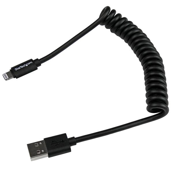 StarTech 0.6 m (2 ft.) Coiled Lightning to USB Cable - Lightning Charger Cable for iPhone / iPad / iPod - Apple MFi Certified - Lightning to USB Cable - Black