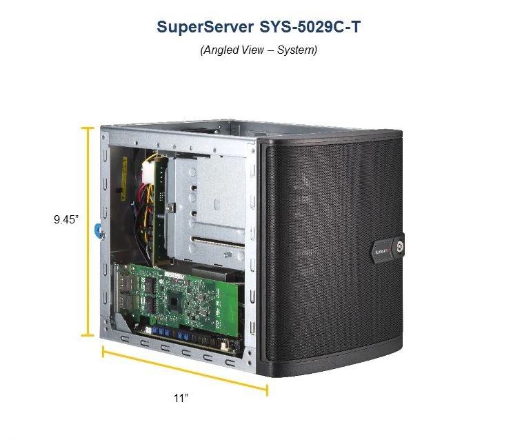 Supermicro Mini Tower SuperServer, 5029C-T Barebone, Single E-2100 Socket, 4 x3.5' HDD HS, 2 x DIMM C242, M.2,