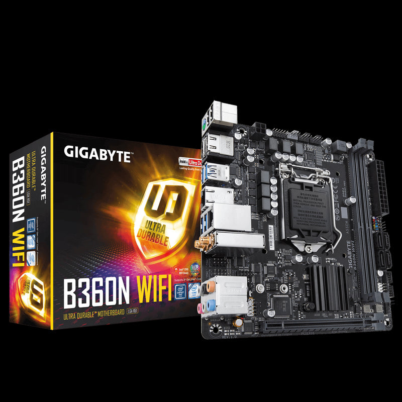 Gigabyte B360N WIFI Intel Mini ITX Motherboard, 2x DDR4 ~32GB, 1x PCI-E x16, 1x M.2, 4x SATAIII, 4x USB 3.1,