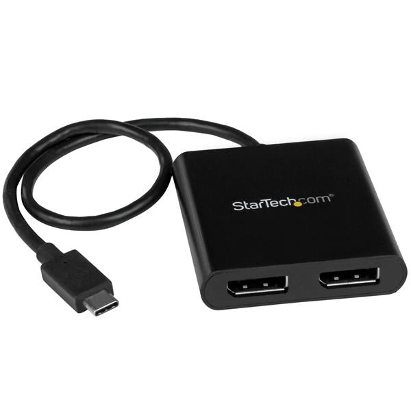 StarTech USB-C to Dual DisplayPort 1.2 Adapter, USB Type-C Multi-Monitor MST Hub, Dual 4K 30Hz/1080p 60Hz DP Laptop Display Extender / Splitter, Extra-Long Built-In Cable - Windows Only