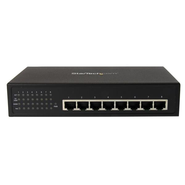 StarTech 8 Port Unmanaged Industrial Gigabit Power over Ethernet Switch - 802.3af/at PoE+ Switch - Wall Mountable