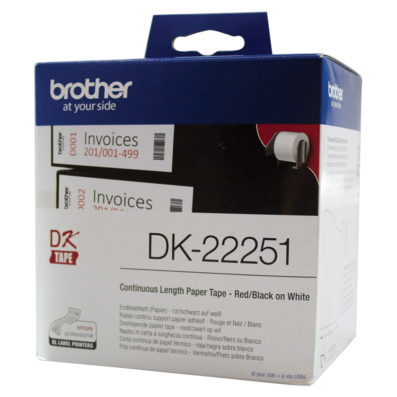 Brother WHITE CONTINUOUS PAPER ROLL 62MM X 15.24M (WITH BLACK/RED PRINT)