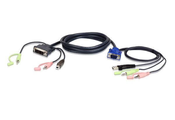 ATEN 2L-7DX2U video cable adapter 1.8 m VGA (D-Sub) + 3.5mm + USB Type-A DVI-I + 3.5mm + USB Type-B Black, Green, Pink