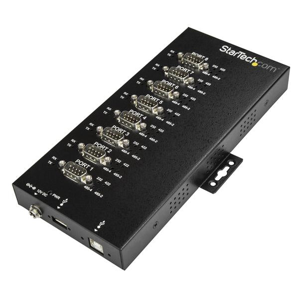StarTech 8 Port Serial Hub USB to RS232/RS485/RS422 Adapter - Industrial USB 2.0 to DB9 Serial Converter Hub - IP30 Rated - Din Rail Mountable Metal Serial Hub - 15kV ESD Protection