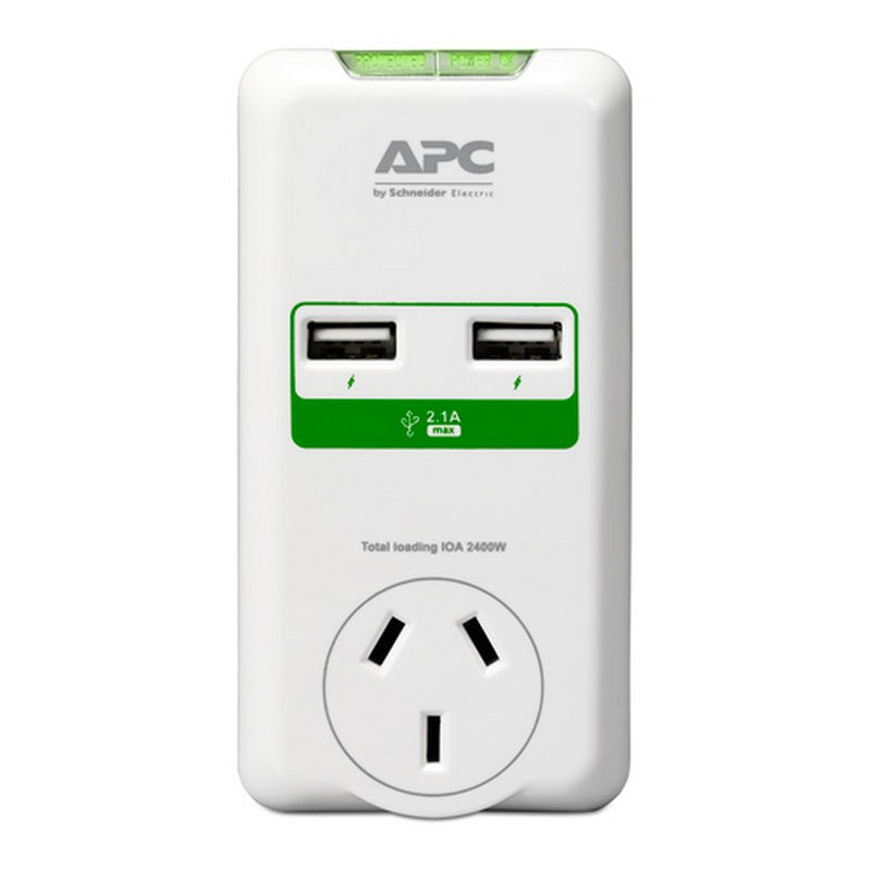 APC (P1U2-AZ-02) APC Essential SurgeArrest 1 Outlet Wall Mount with Dual USB Ports (5V/2.4)