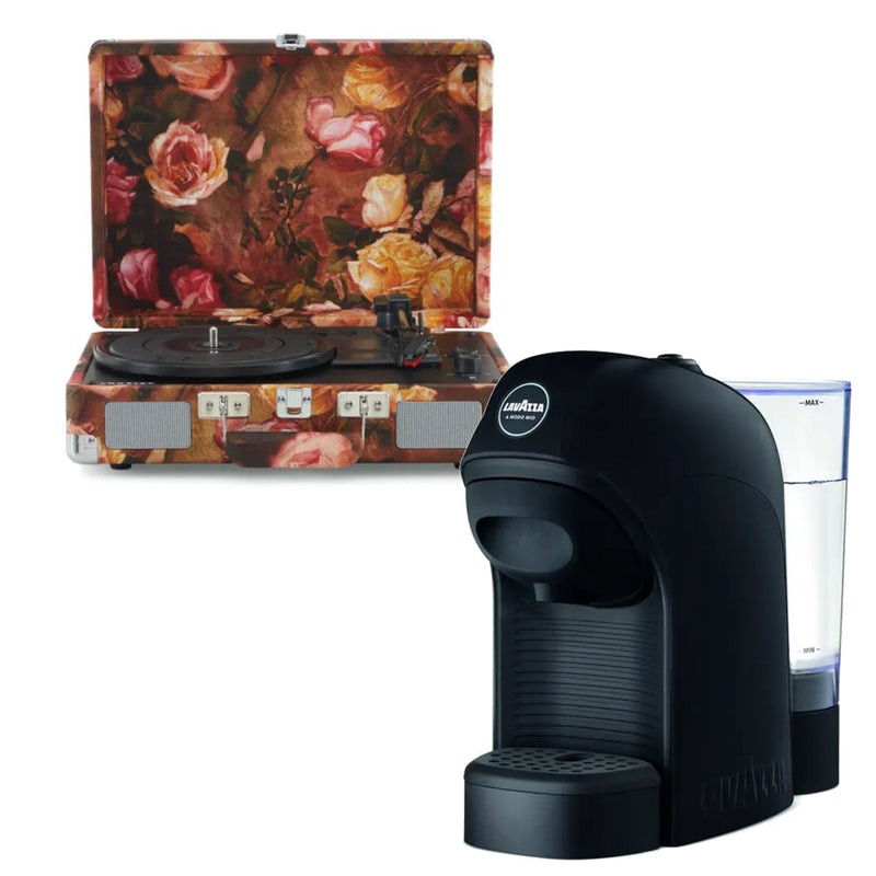 Crosley Cruiser Bluetooth Portable Turntable - Floral + Lavazza Tiny Coffee Machine - Black