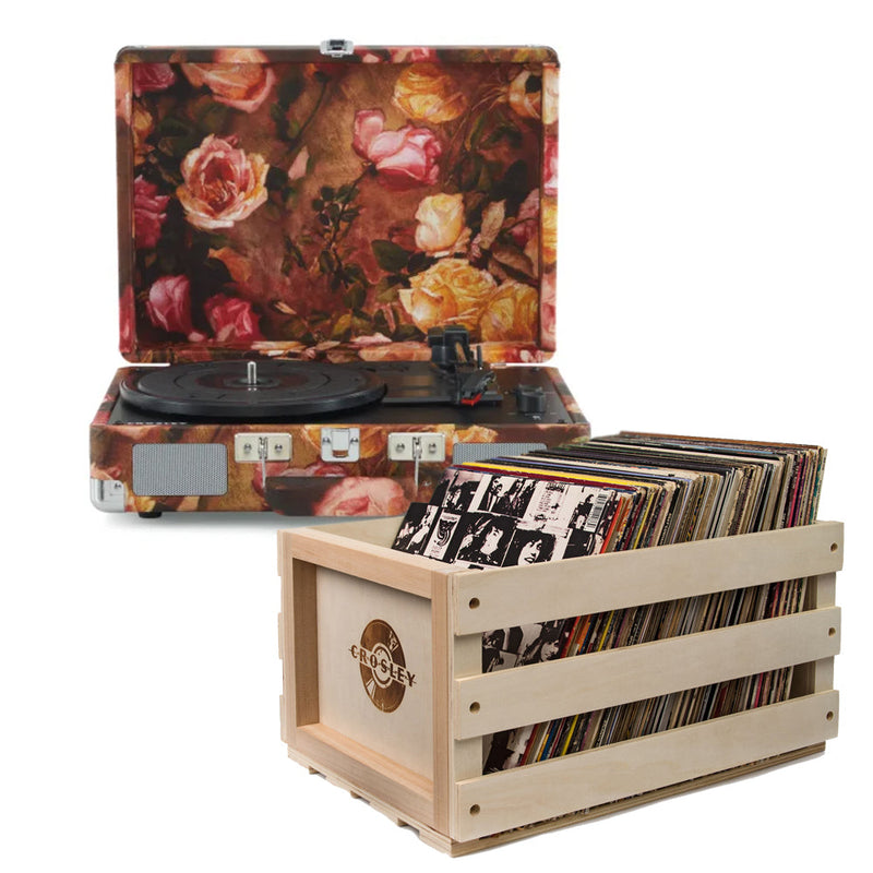 Crosley Cruiser Bluetooth Portable Turntable - Floral + Bundled Record Storage Crate