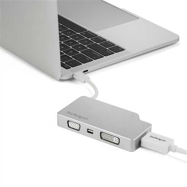 StarTech USB C Multiport Video Adapter with HDMI, VGA, Mini DisplayPort or DVI - USB Type C Monitor Adapter to HDMI 1.4 or mDP 1.2 (4K) - VGA or DVI (1080p) - Silver Aluminum