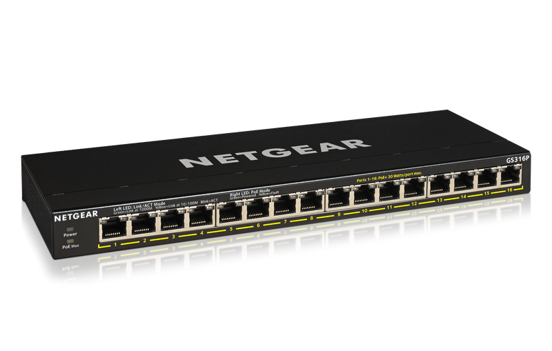 NETGEAR GS316PP-100AJS network switch Unmanaged Gigabit Ethernet (10/100/1000) Power over Ethernet (PoE) Black