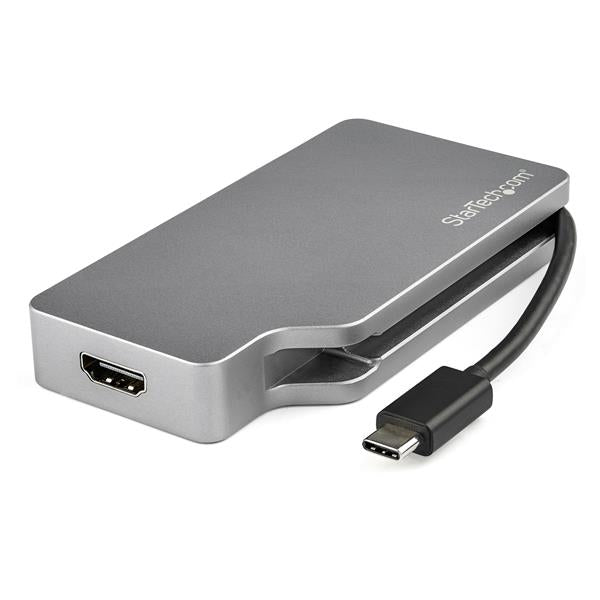 StarTech USB C Multiport Video Adapter w/ HDMI, VGA, Mini DisplayPort or DVI - USB Type C Monitor Adapter to HDMI 2.0 or mDP 1.2 (4K 60Hz) - VGA or DVI (1080p) - Space Gray Aluminum