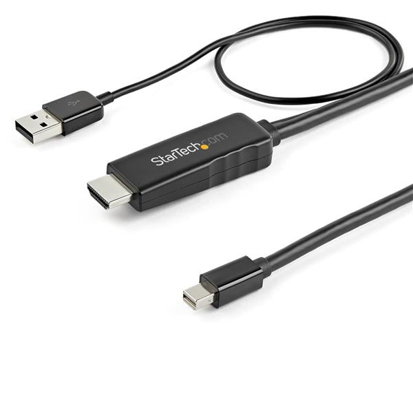 StarTech 6ft (2m) HDMI to Mini DisplayPort Cable 4K 30Hz - Active HDMI to mDP Adapter Converter Cable with Audio - USB Powered - Mac & Windows - Male to Male Video Adapter Cable