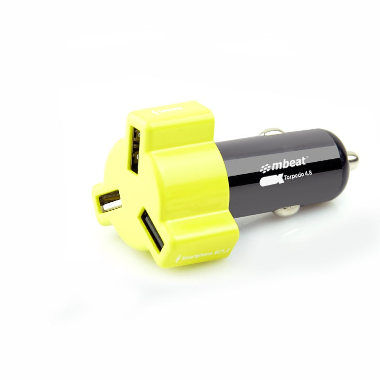 mBeat ® 3-Port USB 4.8A 24W Triple-port Rapid Car Charger - Yellow / for Apple iPhone iPod iPad Samsung HT