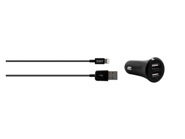 3SIXT Dual USB Car Charger 3.4A - Lightning - Black