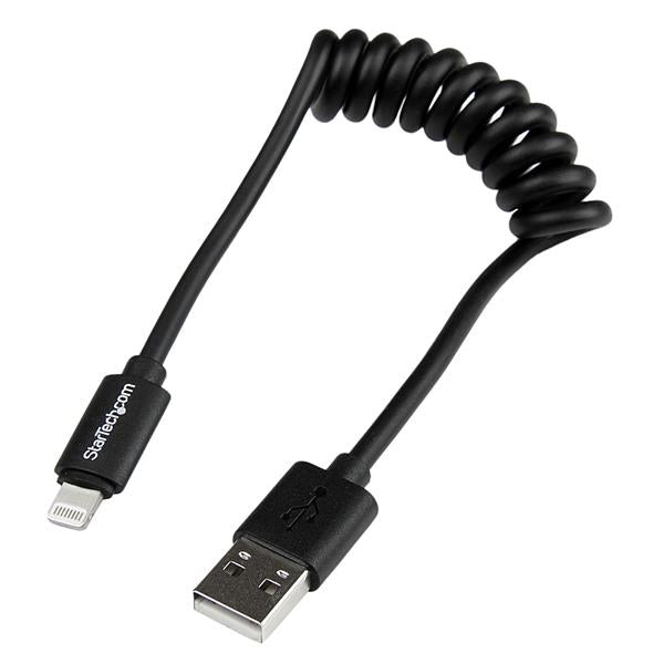 StarTech.com 0.3 m (1 ft.) Coiled Lightning to USB Cable - Lightning Charger Cable for iPhone / iPad / iPod - Apple MFi Certified - Lightning to USB Cable - Black