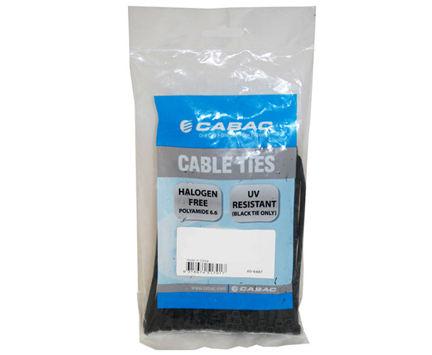 Cabac 200mm x 2.5mm (4') Bag of 100 Pack UV Resistant Wide Nylon Zip Cable Ties Black~CB8W-CT196BK