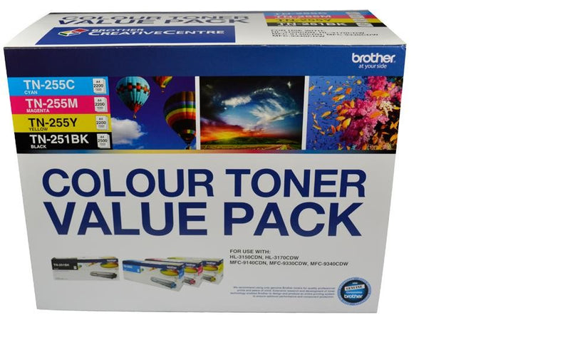 Brother TN-251BK and TN255 Colour Laser Toner Value Pack. Black, Cyan, Magenta, Yellow (8AE00003)