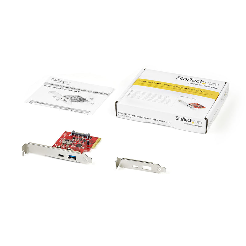 StarTech 2-Port 10Gbps USB-A & USB-C PCIe Card - USB 3.1 Gen 2 PCI Express Type C/A Host Controller Card Adapter - USB 3.2 Gen 2x1 PCIe Expansion Add-On Card - Windows, macOS, Linux