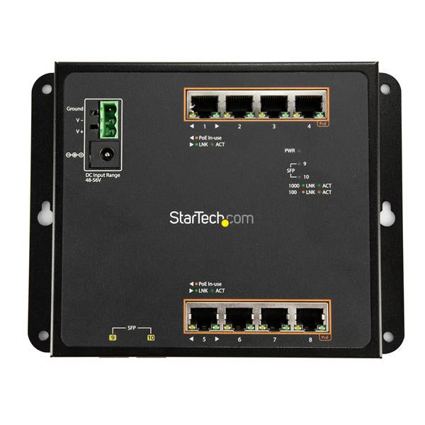 StarTech Industrial 8 Port Gigabit PoE+ Switch w/2 SFP MSA Slots - 30W - Layer/L2 Switch Hardened GbE Managed - Rugged High Power Gigabit Ethernet Network Switch IP-30/-40 C to 75 C