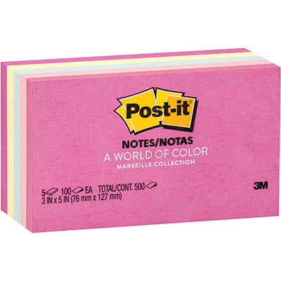 POST-IT 655-AST NOTES 76 X 127MM ASSORTED MARSEILLE PACK 5