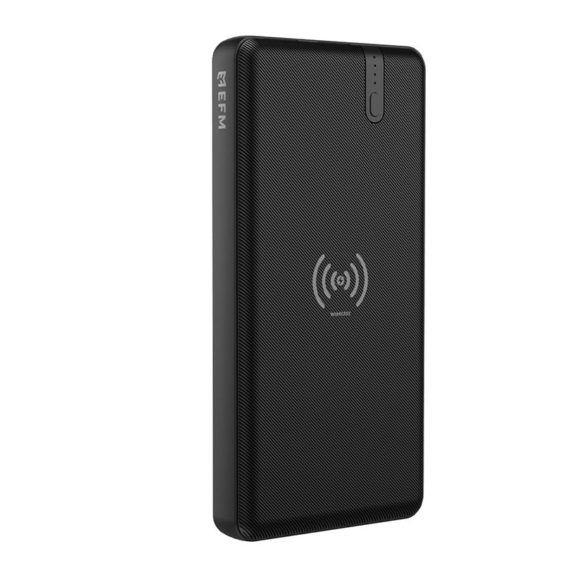 EFM 15W Wireless Portable 10000mAh Power Bank Black- With 15W Ultra Fast Charge and Wireless Qi Charging