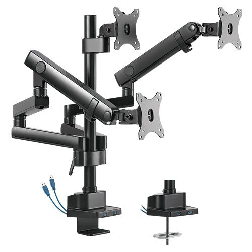 Brateck Triple Monitor Aluminum Slim Pole Held Mechanical Spring Monitor Arm Fit Most 17'-27' Monitors Up to 7kg per screen VESA 75x75/100x100