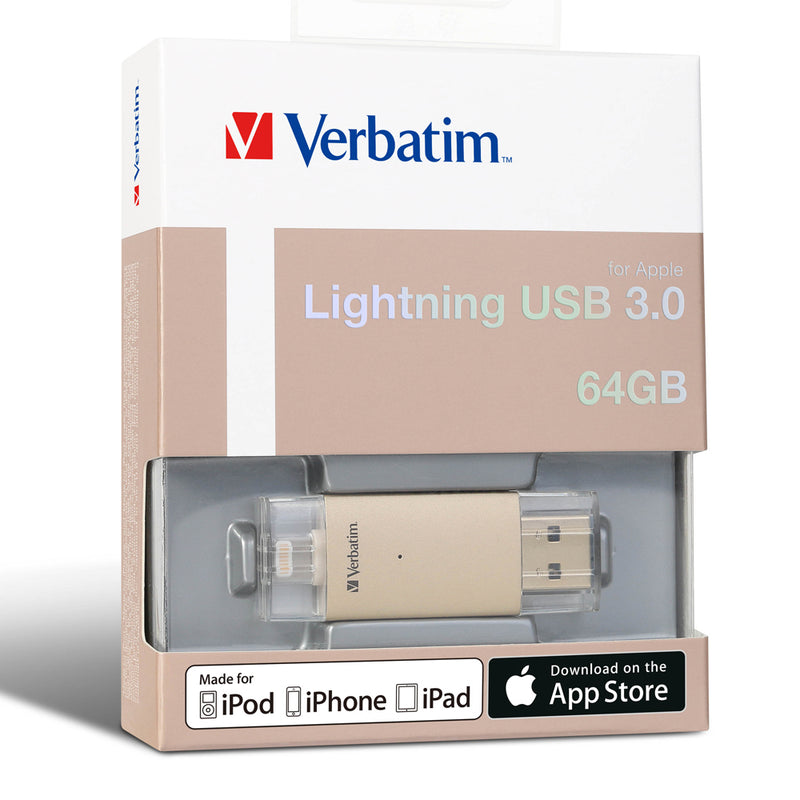 Verbatim Lightning USB 3.0 USB flash drive 64 GB USB Type-A / Lightning 3.2 Gen 1 (3.1 Gen 1) Gold