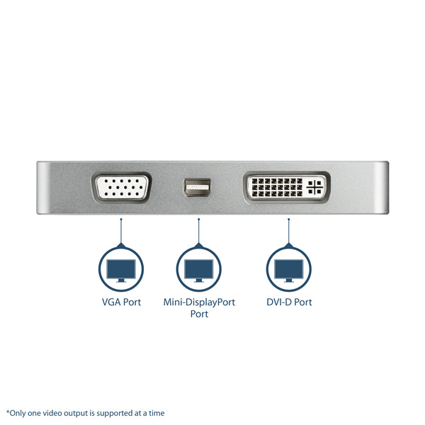 StarTech USB C Multiport Video Adapter with HDMI, VGA, Mini DisplayPort or DVI - USB Type C Monitor Adapter to HDMI 1.4 or mDP 1.2 (4K) - VGA or DVI (1080p) - Silver Aluminum