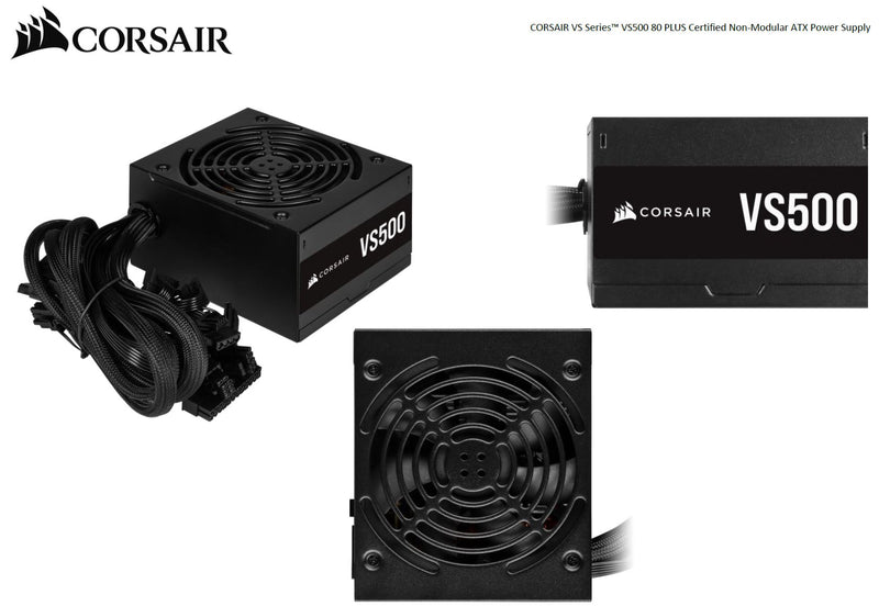 Corsair 500W VS Series 80 PLUS Certified, Flat Cable, 120mm Low Noise Fan, 85% Efficiency, ATX Power Supply,