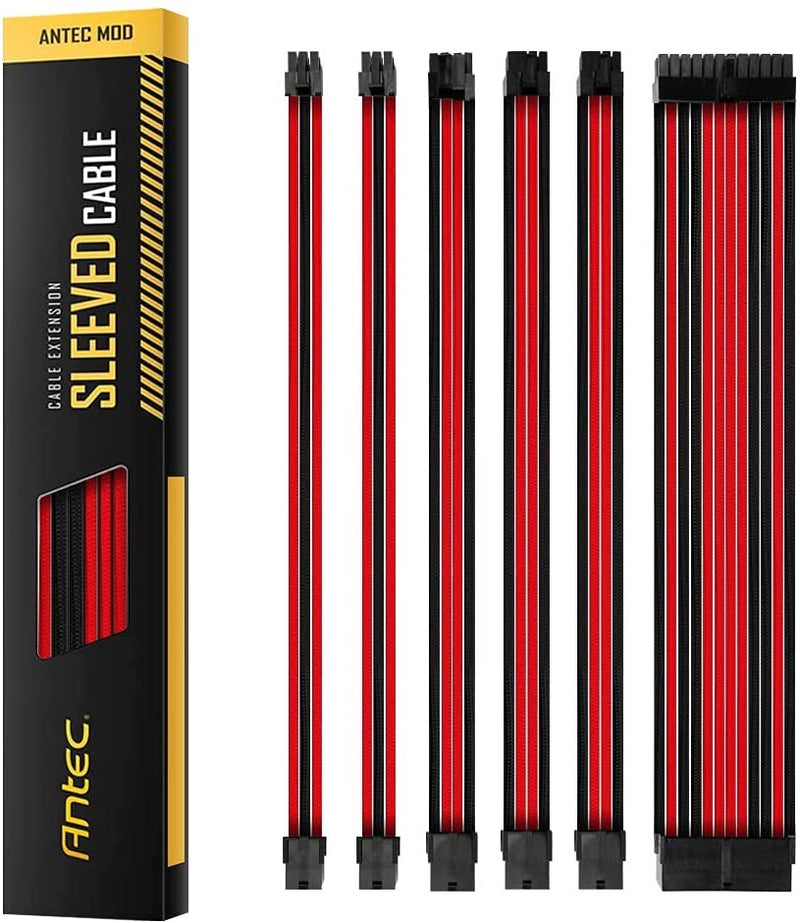 Antec PSU - Sleeved Extension Cable Kit V2 - Red / Black. 24PIN ATX, 4+4 EPS, 8PIN PCI-E, 6PIN PCI-E, Suitable with Standard PSU