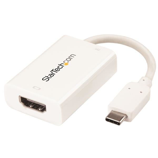 StarTech USB C to HDMI 2.0 Adapter with Power Delivery - 4K 60Hz USB Type-C to HDMI Display Video Converter - 60W PD Pass-Through Charging Port - Thunderbolt 3 Suitable - White