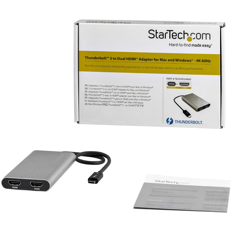 StarTech Thunderbolt 3 to Dual HDMI 2.0 Adapter - 4K 60Hz - Thunderbolt 3 Certified - Dual Monitor HDMI Video Converter Adapter - Mac & Windows Suitable - Dual 4K Display HDMI