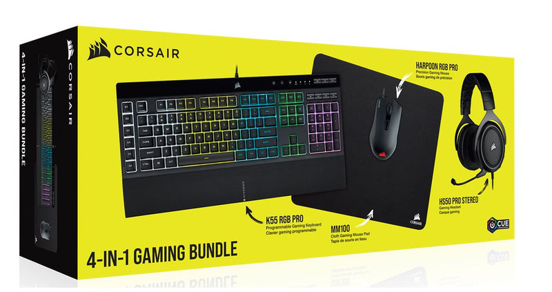 Corsair 4 In 1 Gaming Bundle Pack - K55 RGB PRO KB / HARPOON RGB PRO Mice / HS50 PRO STEREO Carbon / MM100