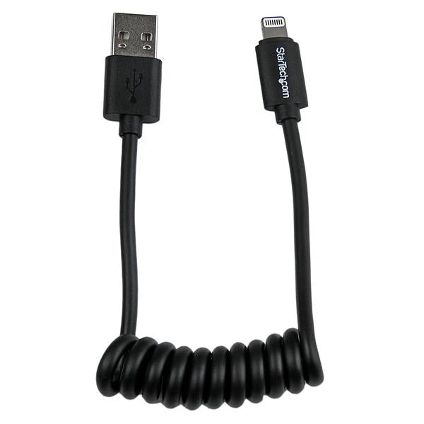 StarTech.com 0.3 m (1 ft.) Coiled Lightning to USB Cable - Lightning Charger Cable for iPhone / iPad / iPod - Apple MFi Certified - Lightning to USB Cable - Black