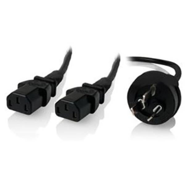 MISC ALOGIC 2m Aus 3 Mains Plug to 2 X IEC C13 Y Splitter Cable Male to 2 X Female Cable - Electrical Safety Authority Approved.