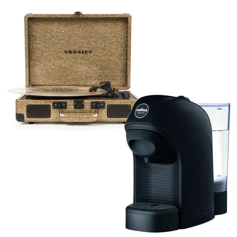 Crosley Cruiser Bluetooth Portable Turntable - Gold + Lavazza Tiny Coffee Machine - Black