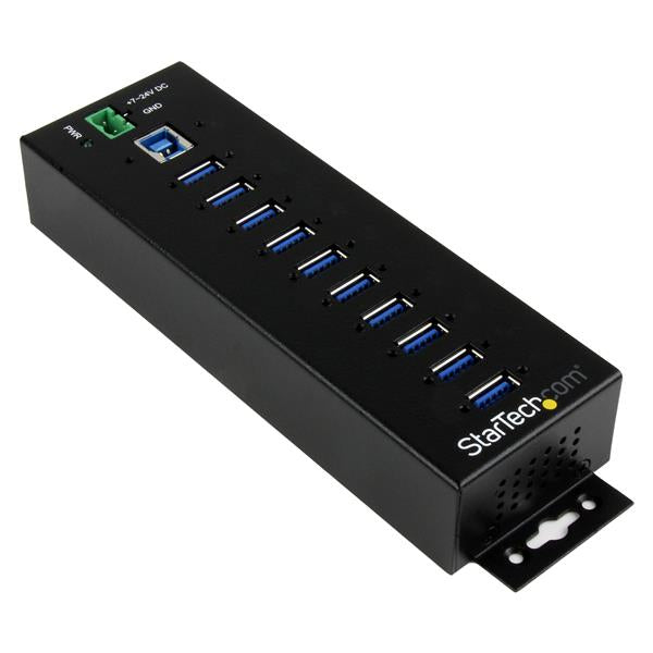 StarTech 10-Port USB 3.0 Hub with Power Adapter - Metal Industrial USB-A Hub with ESD & 350W Surge Protection - Din/Wall/Desk Mountable - High Speed USB 3.2 Gen 1 (5Gbps) Hub