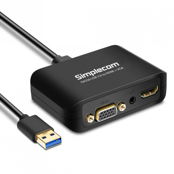 Simplecom DA326 video cable adapter USB Type-A HDMI + VGA (D-Sub) Black