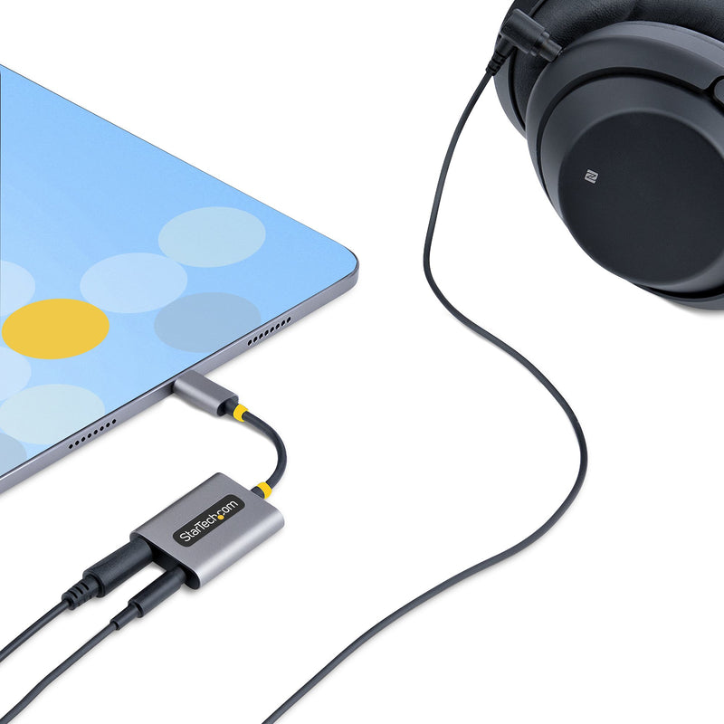 StarTech USB-C Headphone Splitter, USB Type C Dual Headset Adapter w/Mic Input, USB C to 3.5mm Audio Adapter/Earphone Dongle, USB C to Audio Jack/Aux Output, 24-bit DAC