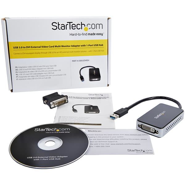 StarTech USB 3.0 to DVI Adapter with 1-Port USB Hub – 1920x1200