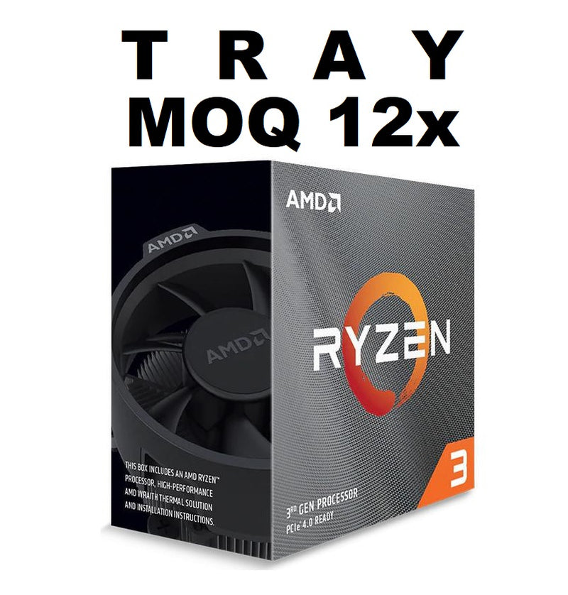 AMD-P (MOQ 12x If Not Installed On MBs) AMD Ryzen 3 3100 'TRAY', 4 Cores AM4 CPU, 3.6GHz 2MB 65W No Fan MO