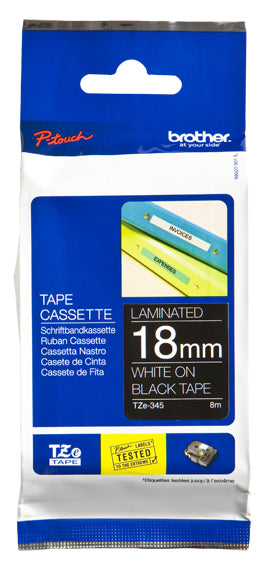 Brother TZe-345 label-making tape White on black TZ
