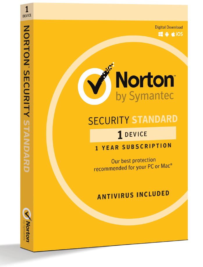 NortonLifeLock Security Standard 1 Device Retail Box - Suitable with PC, MAC, Android, iOS 1 Year - Non Subscription Edition