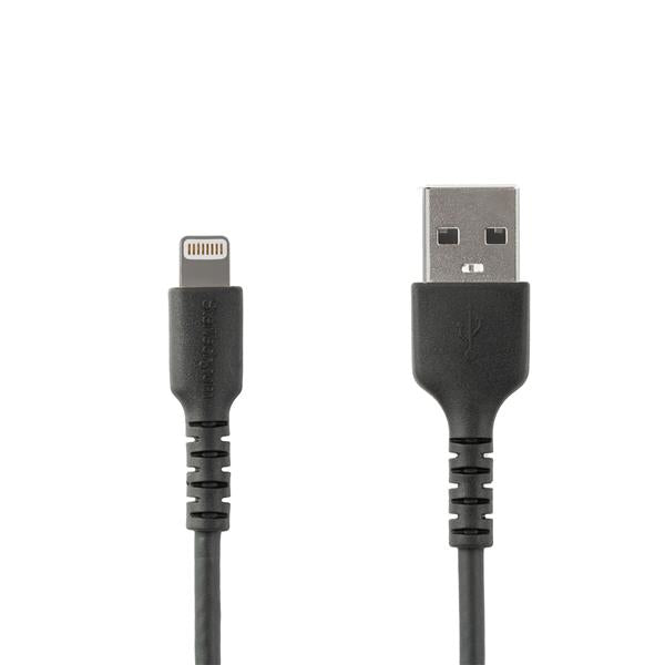 StarTech 3 foot (1m) Durable Black USB-A to Lightning Cable - Heavy Duty Rugged Aramid Fiber USB Type A to Lightning Charger/Sync Power Cord - Apple MFi Certified iPad/iPhone 12