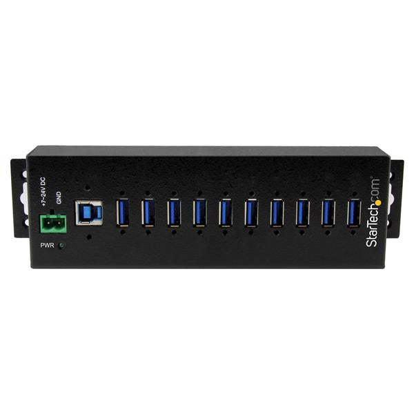 StarTech 10-Port USB 3.0 Hub with Power Adapter - Metal Industrial USB-A Hub with ESD & 350W Surge Protection - Din/Wall/Desk Mountable - High Speed USB 3.2 Gen 1 (5Gbps) Hub
