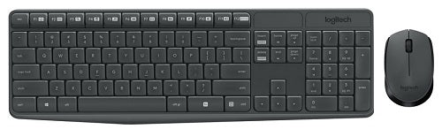 Logitech Wireless Keyboard & Mouse Combo, MK235, Black, USB Receiver, Full Size