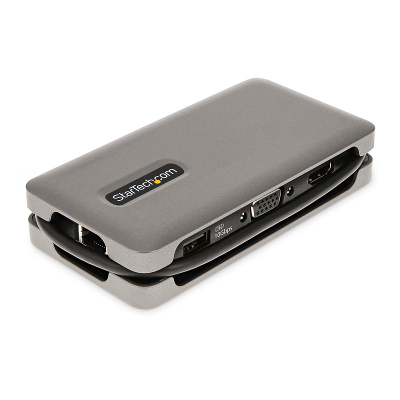 StarTech USB-C Multiport Adapter - HDMI/VGA - 4K 60Hz - 3-Port USB Hub - 100W Power Delivery Pass-Through - GbE - Travel Mini Docking Station w/ Charging - 1ft/30cm Wrap-Around Cable