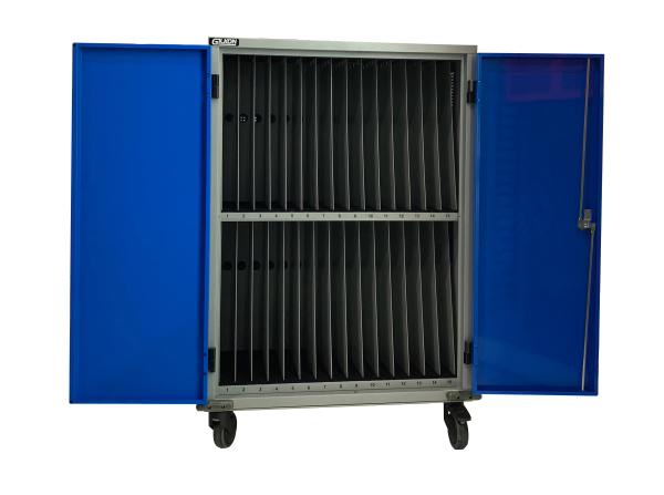 Gilkon LCMT-30 - 30 Bay PC Vault Trolley w/ Eco System - Silver Doors