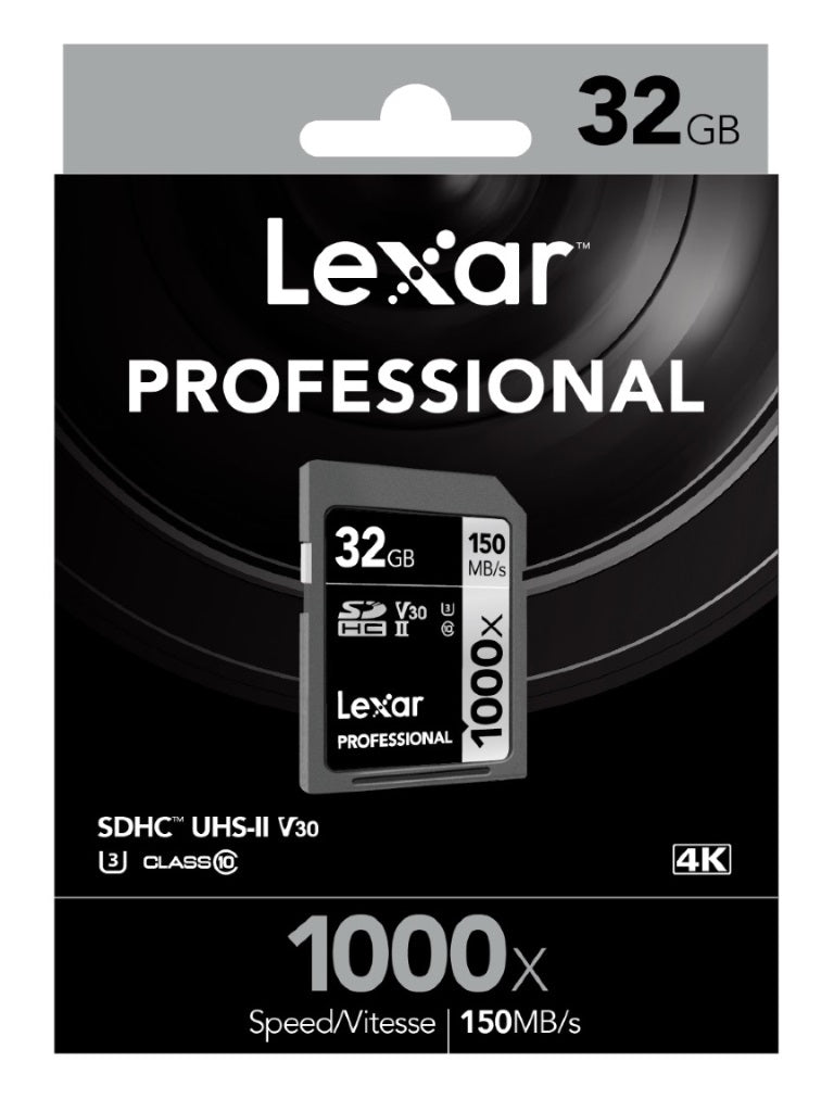 Lexar Professional 1000x 32GB SDHC UHS-II Card - Up to 150MB/s Read/90MBs Write/ U3 C10 V60/High Quality 1