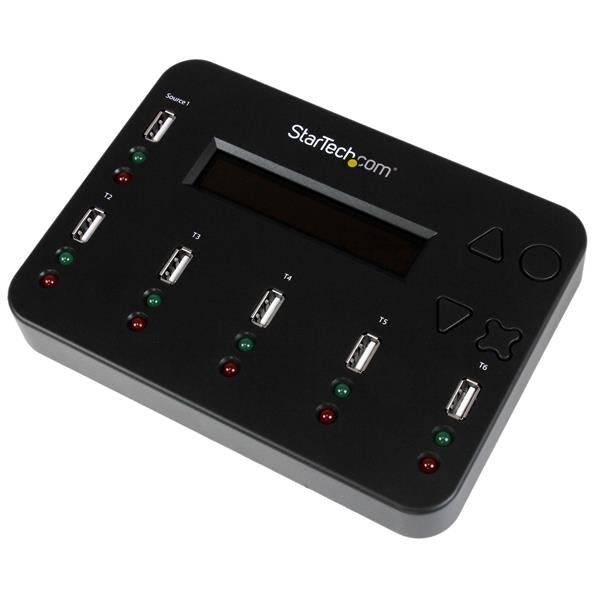 StarTech Standalone 1 to 5 USB Thumb Drive Duplicator and Eraser, Multiple USB Flash Drive Copier, System and File and Whole-Drive Copy at1.5 GB/min, Single and 3-Pass Erase, LCD Display